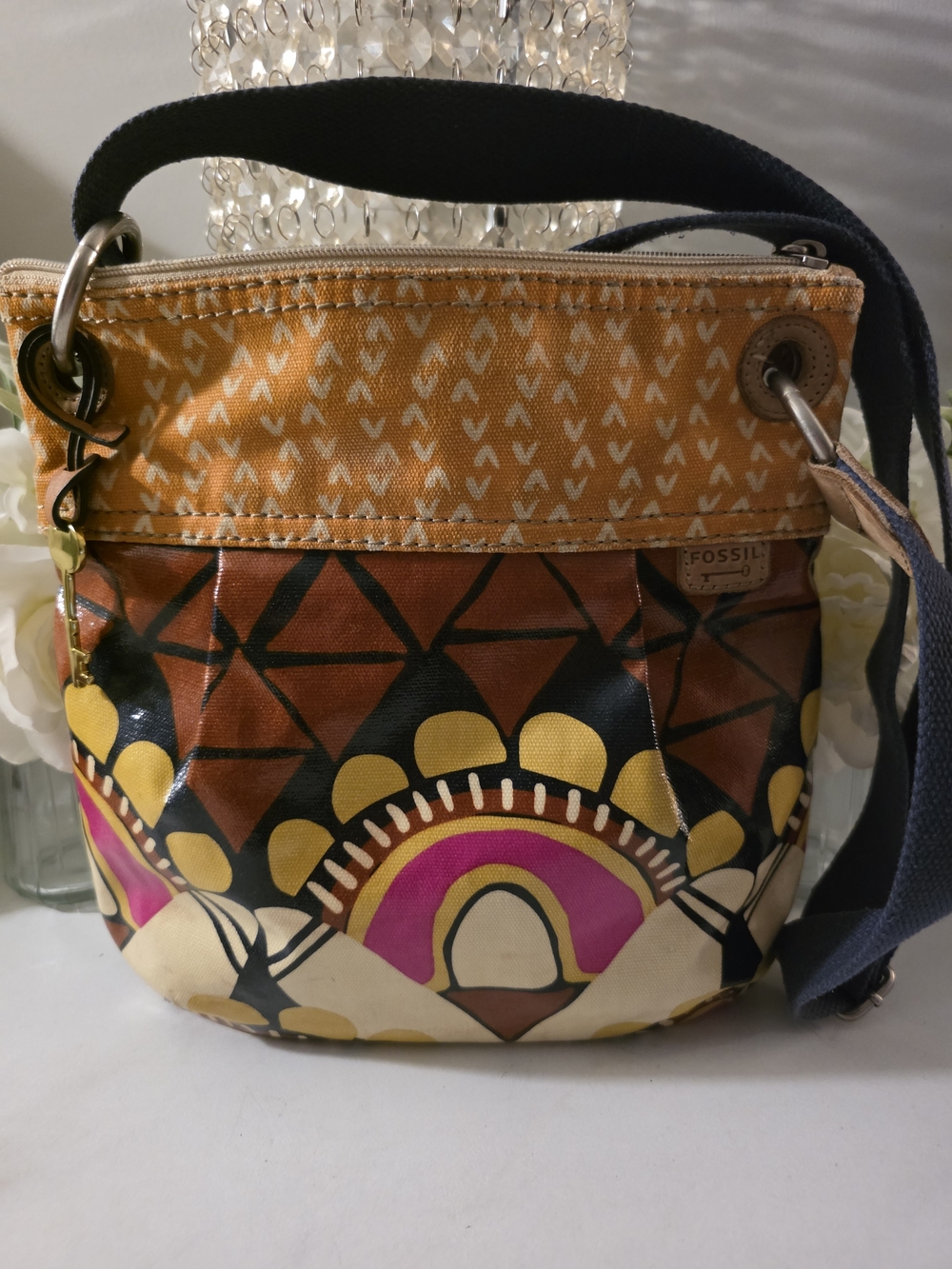 Fossil Multi-Color Printed Crossbody Bag - Yellow & Brown